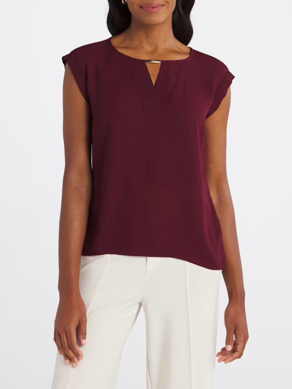 Fortune + Ivy Catenia Hardware Detail Blouse Burgundy Maroon Work Top